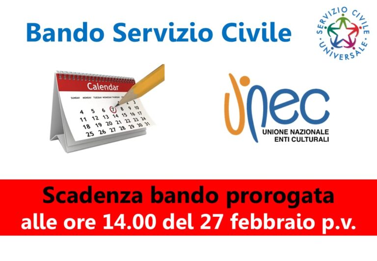 Scadenza bando prorogata alle ore 14:00 del 27 febbraio p.v.